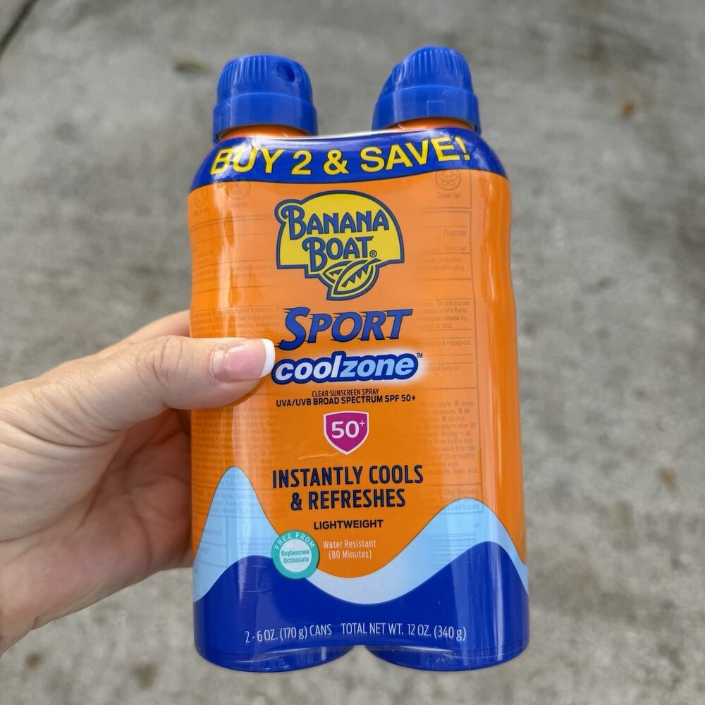 Banana Boat Sport Cool Zone SPF 50 Sunscreen Spray 6oz Lot of 2 SEALED NEW
